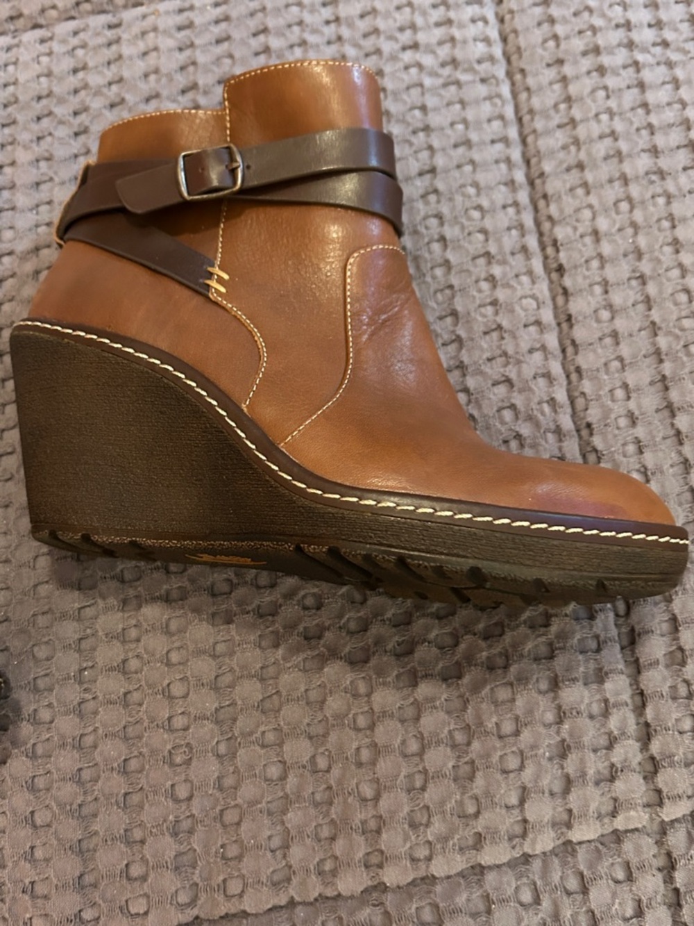 Sofft Cognac Wedge Ankle Boots with Buckle Wrap - Picture 6 of 12